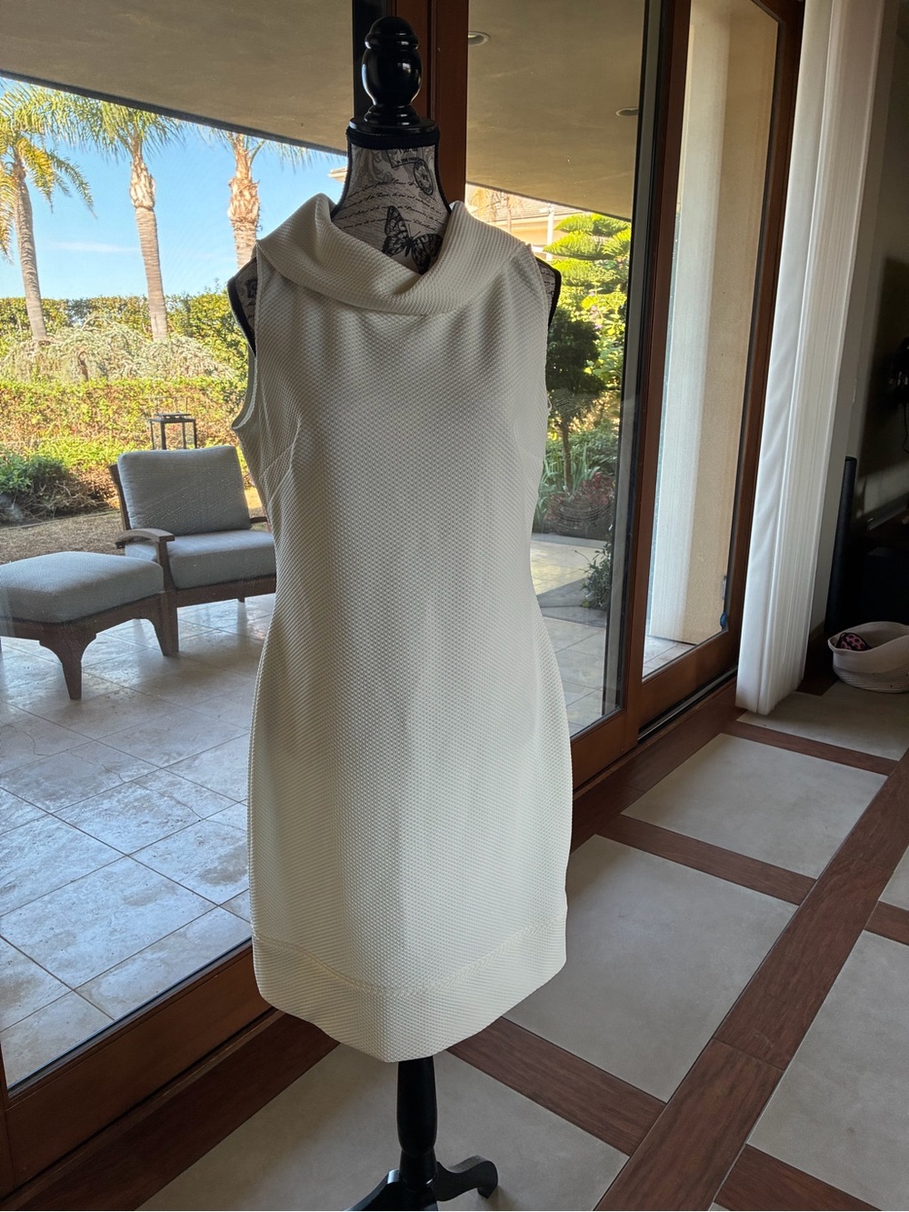 American Living Cream Sleeveless Cowl-Neck Shift Dress